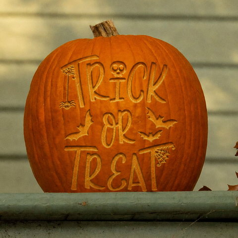 A pumpkin engraved with the trick or treat ready-made design